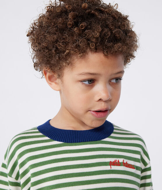 Pull enfant en coton à rayures vert PALMERAIE/ AVALANCHE