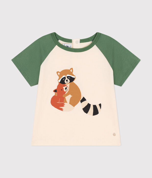 Tee-shirt manches courtes en jersey fin b&eacute;b&eacute; &eacute;cru/vert