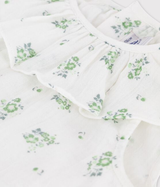 Robe manches courtes imprimé fleuri en gaze de coton bio bébé blanc MARSHMALLOW/blanc MULTICO