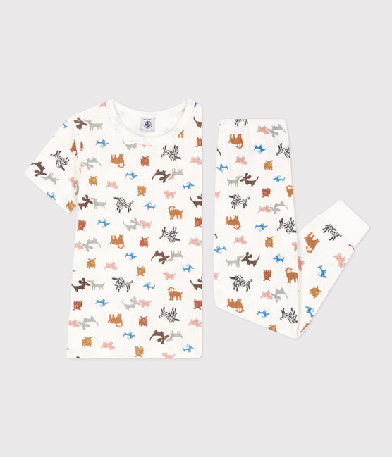 Pyjama manches courtes en coton enfant blanc MARSHMALLOW/blanc MULTICO