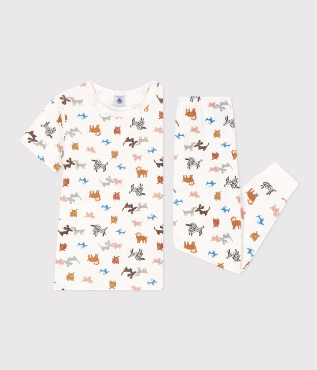 Pyjama manches courtes en coton enfant blanc/multicouleur