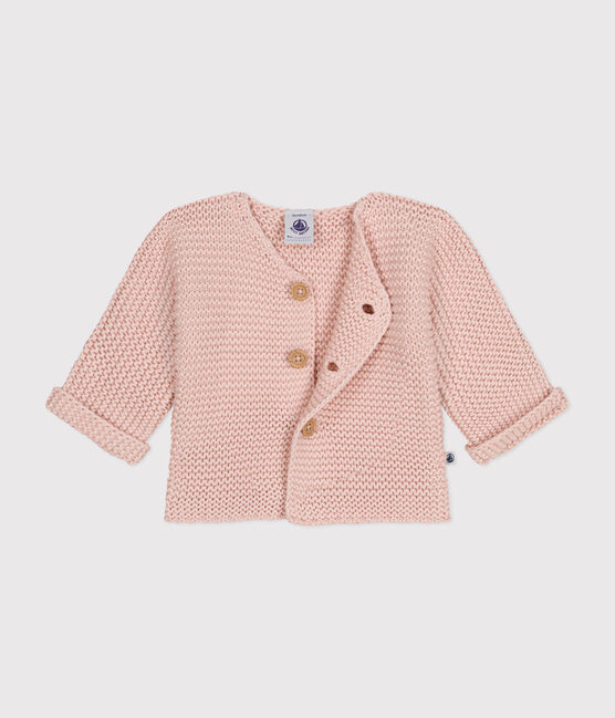 Cardigan en tricot point mousse bébé rose SALINE