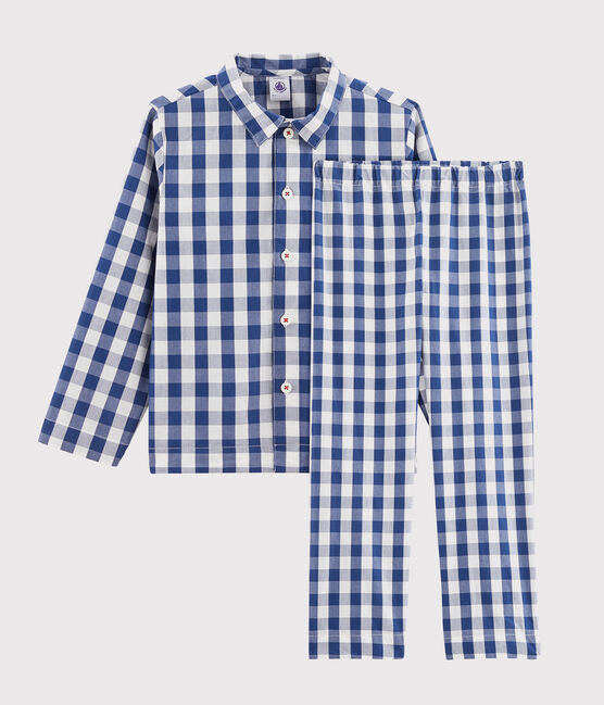 Pyjama à carreaux petit garçon en twill bleu MEDIEVAL/blanc MARSHMALLOW