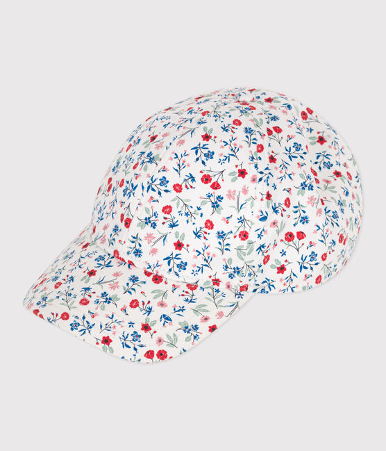 Casquette enfant fille en toile imprimé fleurs blanc MARSHMALLOW/blanc MULTICO
