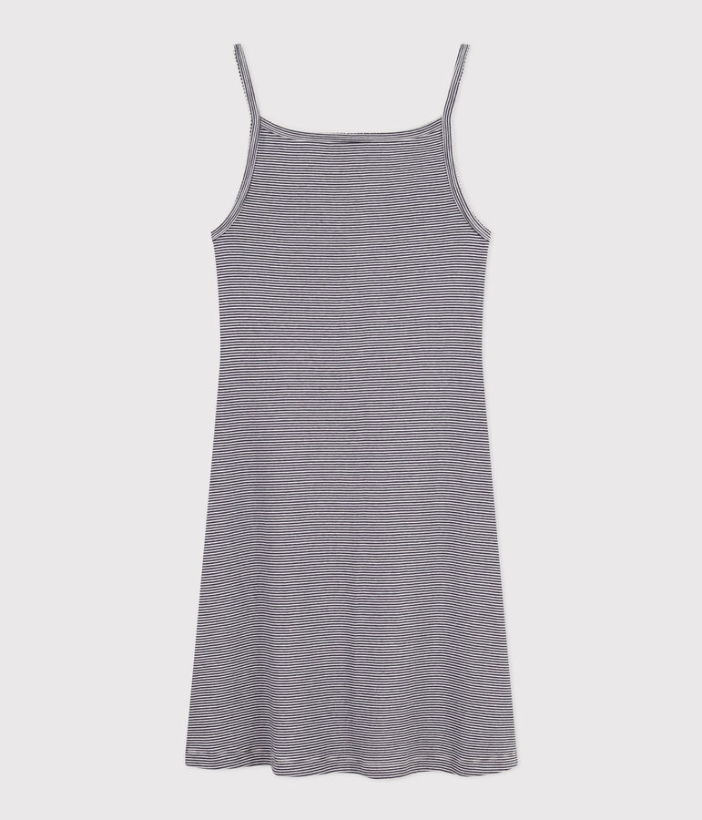 Nuisette en coton ray&eacute; femme bleu SMOKING/blanc MARSHMALLOW