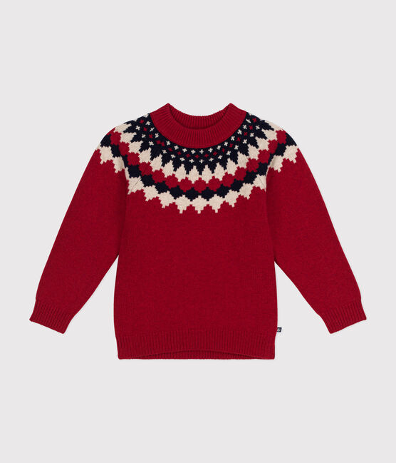 Pull jacquard laine et coton enfant garçon rouge STOP/ MULTICO