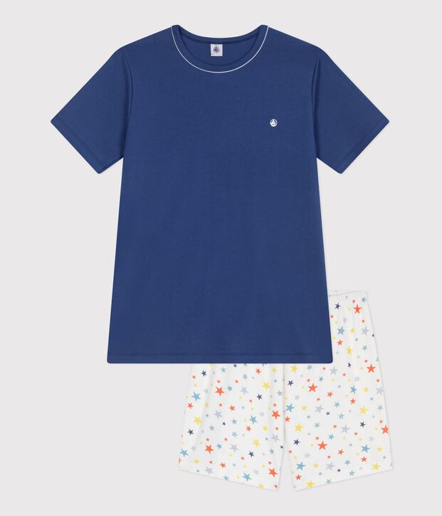 Pyjama short enfant en coton imprim&eacute; &eacute;toiles bleu/multicouleur