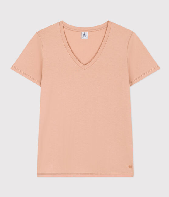 Tee-shirt LE DROIT col V en coton Femme beige VINTAGE