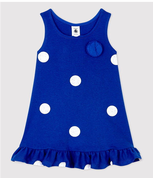 Robe sans manches en lin b&eacute;b&eacute; fillle bleu/blanc