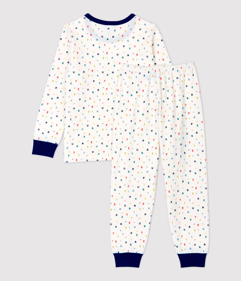 Pyjama imprim&eacute; lettres multicolores en velours blanc/multicouleur