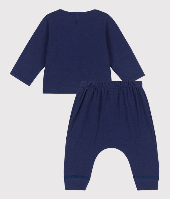 Ensemble 2 pièces uni en tubique bio bébé bleu CHALOUPE