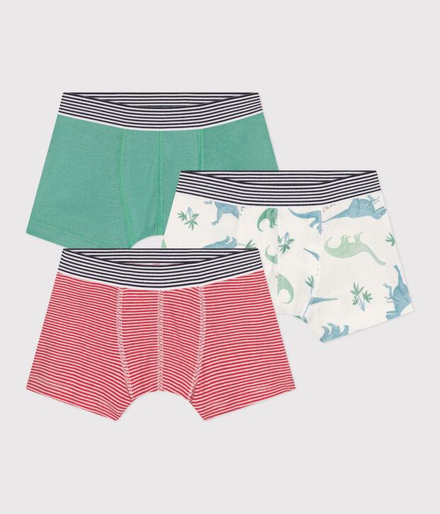 Lot de 3 boxers enfant en coton imprim&eacute; dinosaures multicouleur
