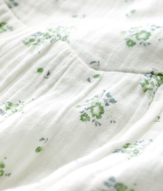 Blouse manches courtes imprim&eacute; fleuri en gaze de coton bio b&eacute;b&eacute; blanc/multicouleur