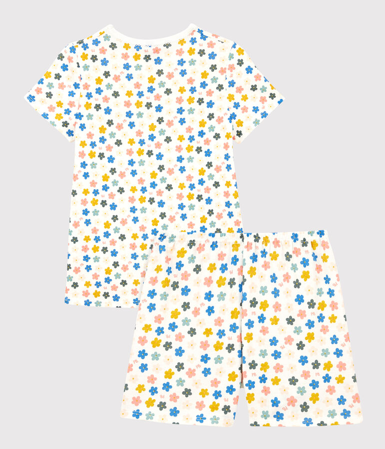 Pyjacourt fleurs phosphorescentes petite fille en coton blanc MARSHMALLOW/blanc MULTICO