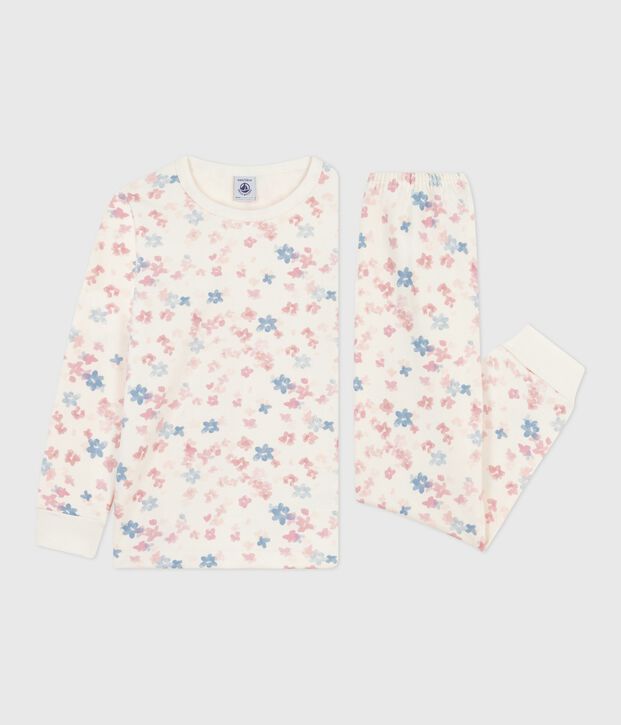 Pyjama enfant en molleton imprim&eacute; fleurs &eacute;cru/multicouleur