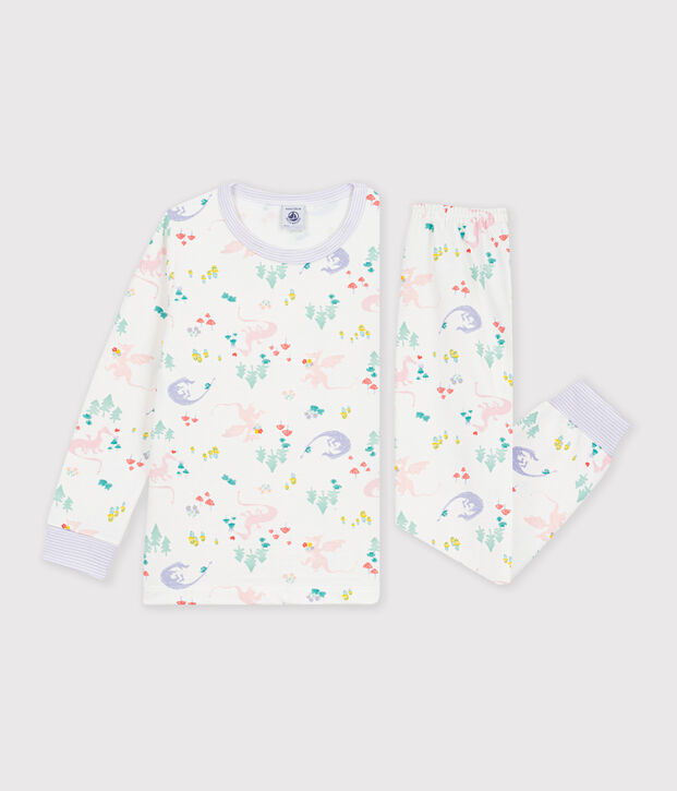 Pyjama enfant en molleton imprim&eacute; dragons blanc/multicouleur