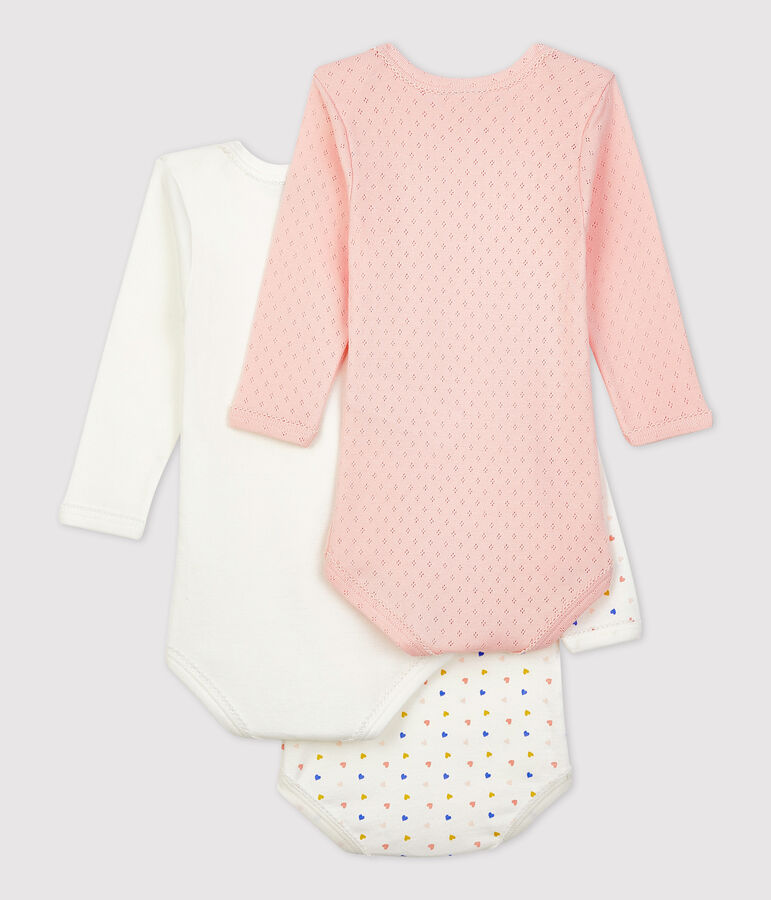 Lot de 3 bodies c&oelig;urs multicolors manches longues en coton multicouleur