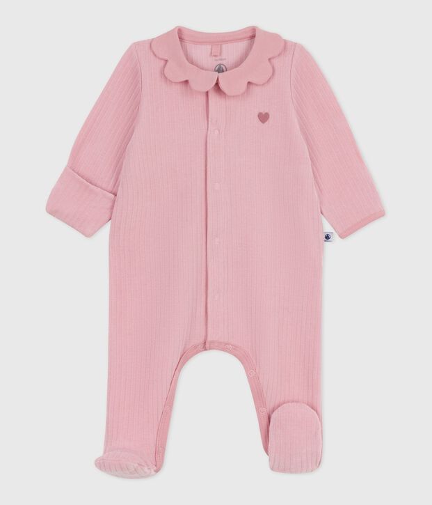 Pyjama b&eacute;b&eacute; en velours &agrave; col uni rose