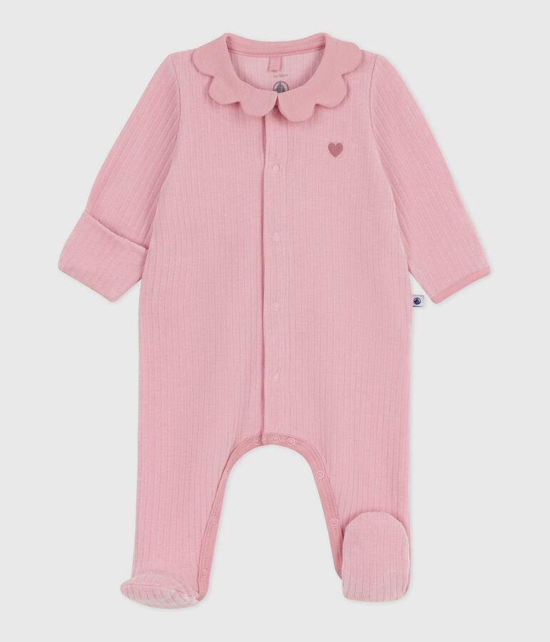 Pyjama b&eacute;b&eacute; en velours &agrave; col uni rose CHARME