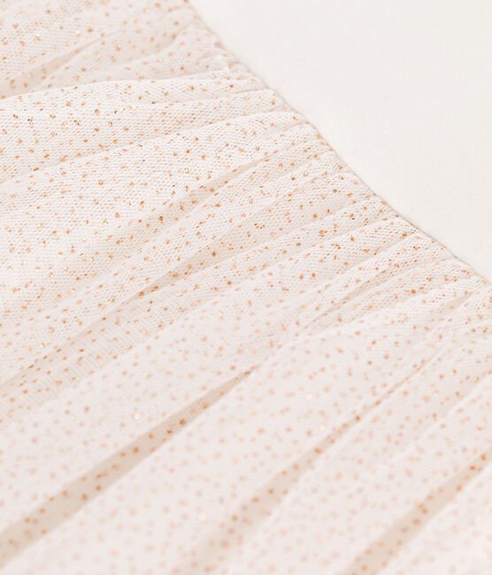 Robe enfant en coton et tulle manches courtes blanc MARSHMALLOW/rose COPPER