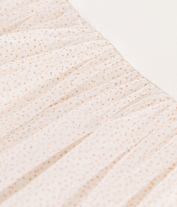 Robe enfant en coton et tulle manches courtes blanc/rose