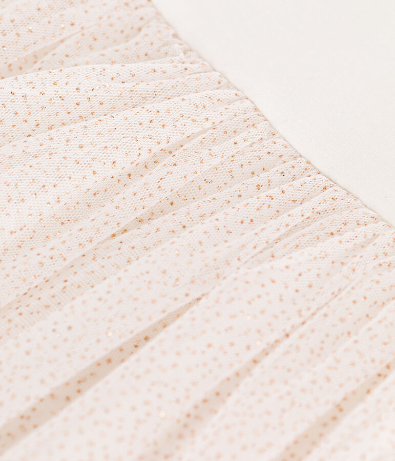 Robe enfant en coton et tulle manches courtes blanc MARSHMALLOW/rose COPPER