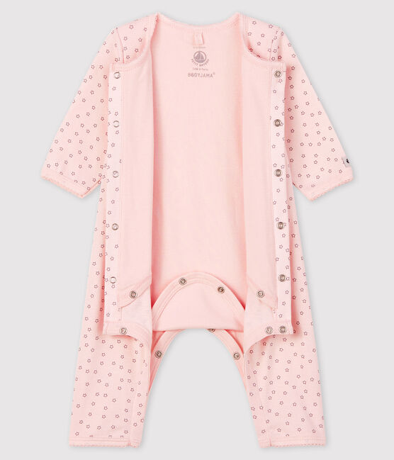 Bodyjama sans pieds petites étoiles bébé fille en coton biologique rose FLEUR/gris CONCRETE
