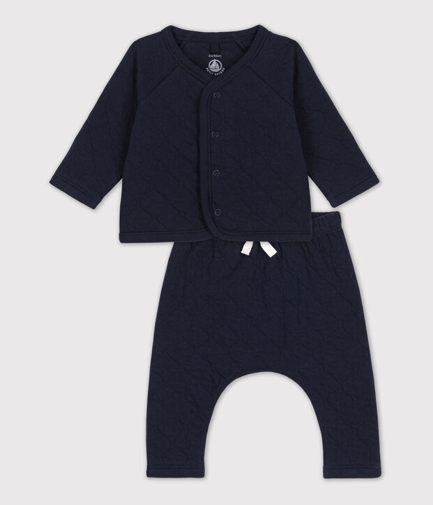 Ensemble 2 pi&egrave;ces b&eacute;b&eacute; matelass&eacute; en coton bleu marine