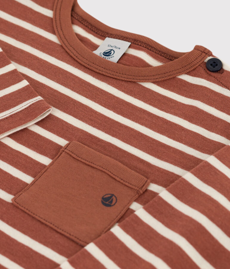 Tee-shirt manches longues b&eacute;b&eacute; en coton marron/&eacute;cru