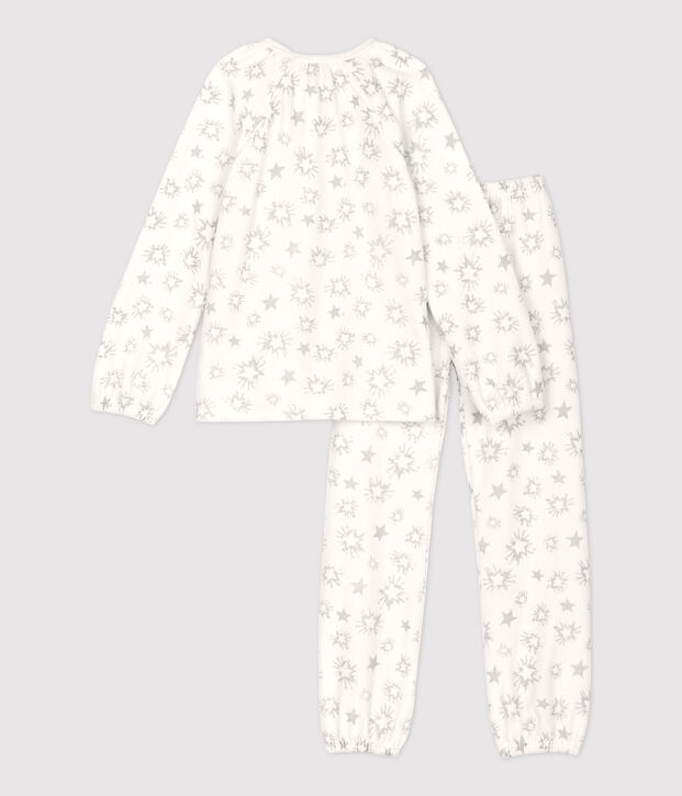 Pyjama petite fille imprim&eacute; &eacute;toiles petite fille en velours blanc/gris