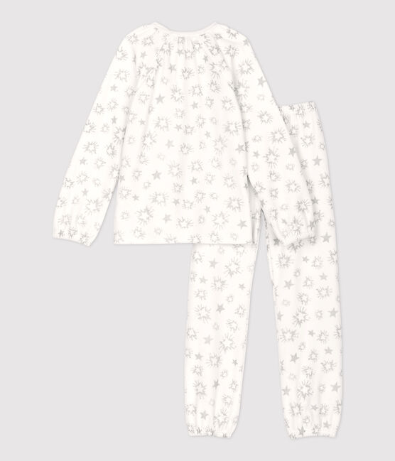 Pyjama petite fille imprimé étoiles petite fille en velours blanc MARSHMALLOW/gris ARGENT