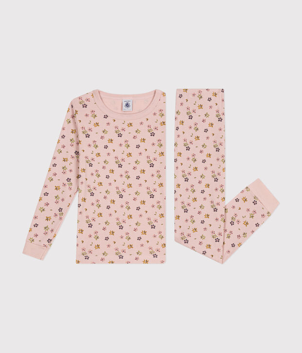 Pyjama ajust&eacute; en coton imprim&eacute; &agrave; fleurs enfant rose/blanc