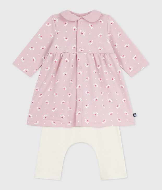 Robe b&eacute;b&eacute; &agrave; col imprim&eacute; fleurs et coeurs et legging en coton rose/multicouleur