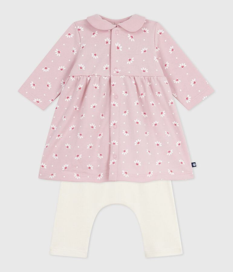 Robe b&eacute;b&eacute; &agrave; col imprim&eacute; fleurs et coeurs et legging en coton rose JOLI/blanc MULTICO