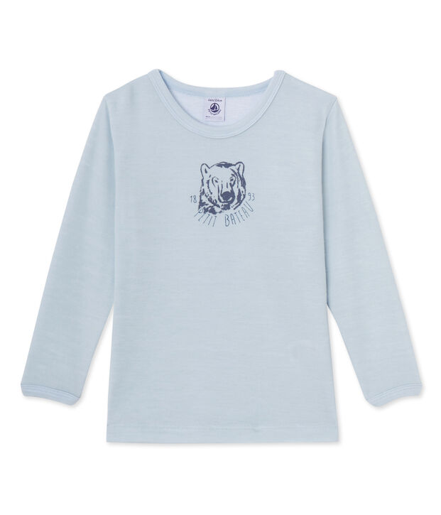 T-shirt gar&ccedil;on en laine et coton bleu Fraicheur
