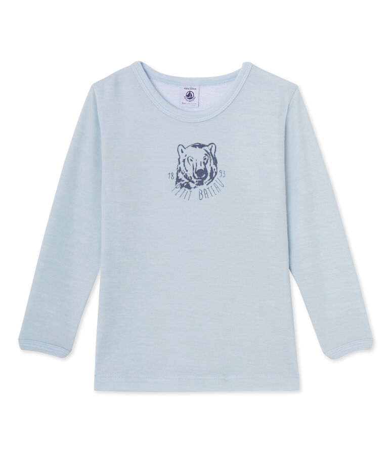 T-shirt gar&ccedil;on en laine et coton bleu Fraicheur