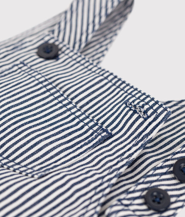 Salopette courte b&eacute;b&eacute; en toile ray&eacute;e bleu/blanc