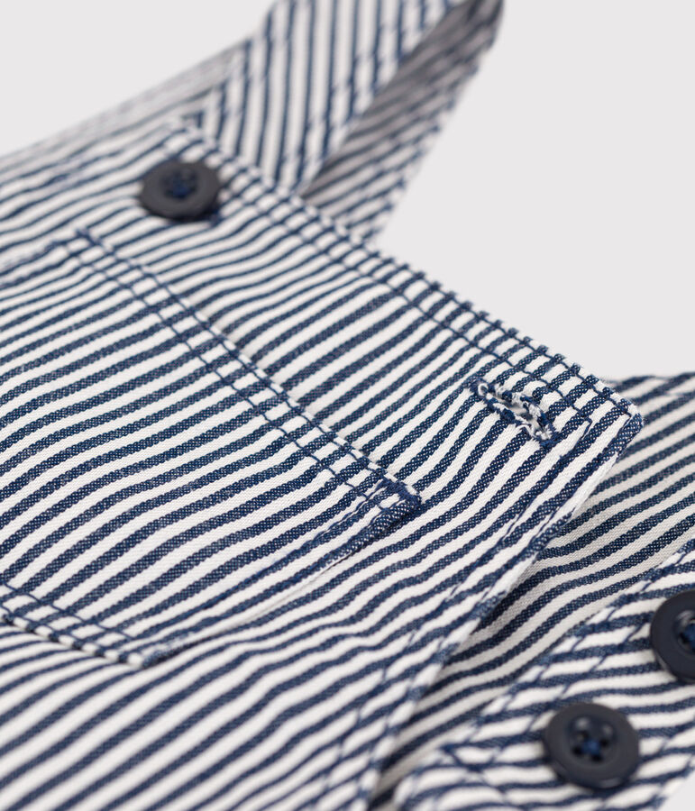 Salopette courte b&eacute;b&eacute; en toile ray&eacute;e bleu/blanc