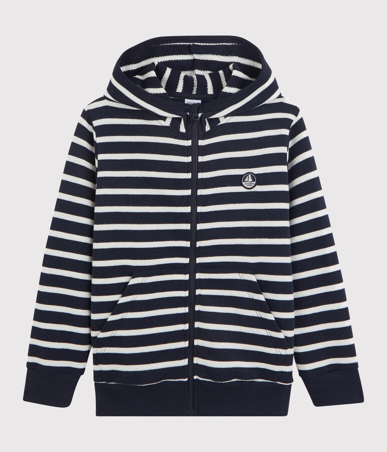 Sweatshirt &agrave; capuche enfant gar&ccedil;on blanc/bleu