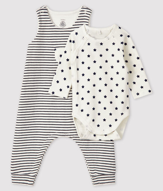 Ensemble 2 pièces bébé en tubique blanc MARSHMALLOW/bleu SMOKING