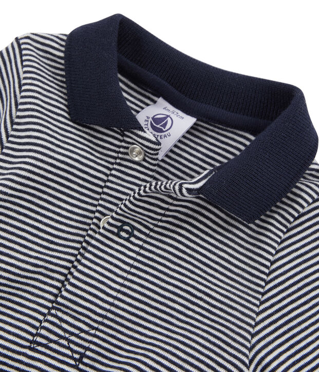 Body manches longues avec col polo b&eacute;b&eacute; gar&ccedil;on bleu/blanc