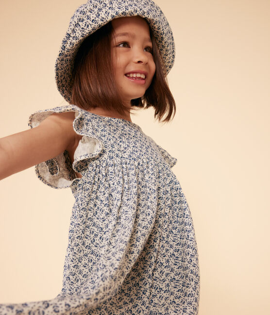 Capeline en gaze de coton fleurs bleues enfant fille AVALANCHE/ INCOGNITO