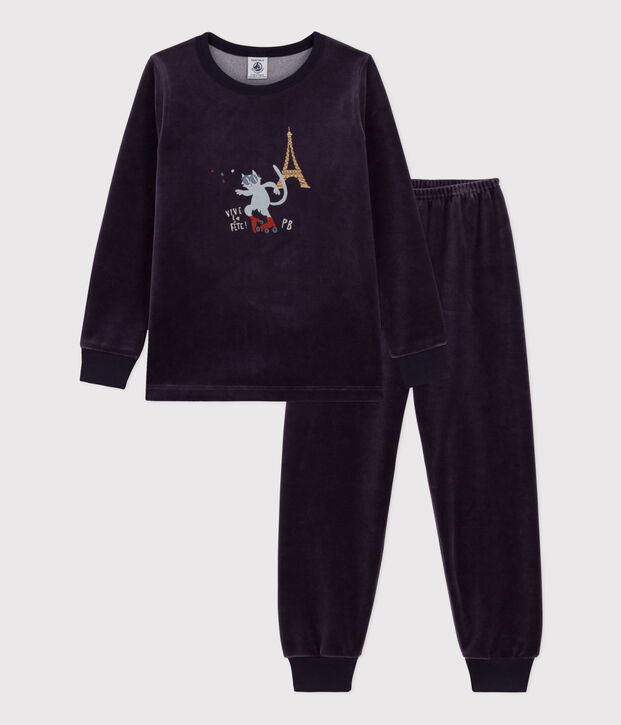 Pyjama Paris en velours enfant bleu