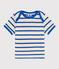 Tee-shirt manches courtes bébé en maille côtelée rayée bleu AVALANCHE/blanc PERSE