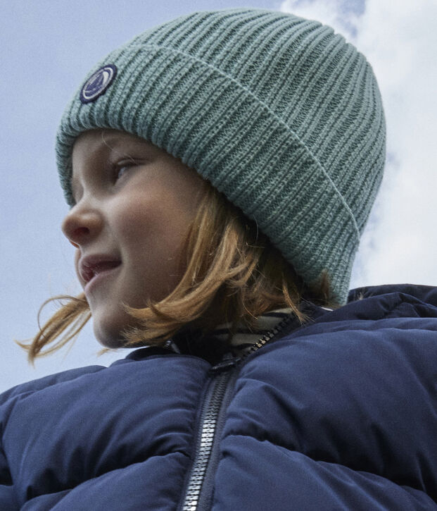 Bonnet en tricot doubl&eacute; en polaire enfant gar&ccedil;on-fille vert