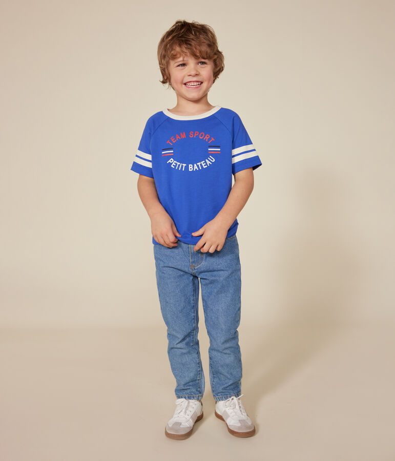 Tee-shirt manches courtes en jersey fin enfant gar&ccedil;on bleu