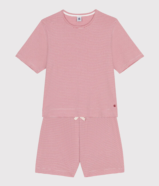 Pyjama short femme en coton à rayures rose ROSEWOOD/ MARSHMALLOW