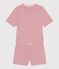 Pyjama short femme en coton à rayures rose ROSEWOOD/ MARSHMALLOW