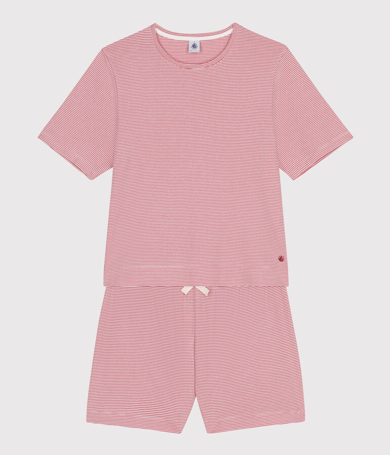Pyjama short femme en coton &agrave; rayures rose ROSEWOOD/ MARSHMALLOW