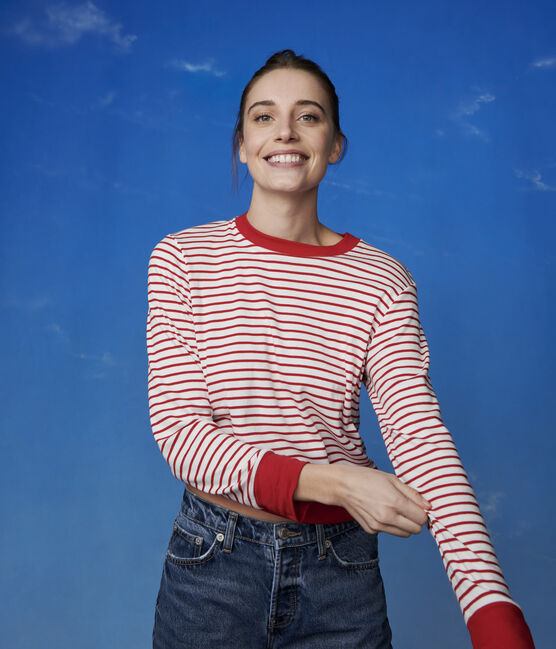 T-shirt marinière en coton Femme blanc MARSHMALLOW/rouge TERKUIT
